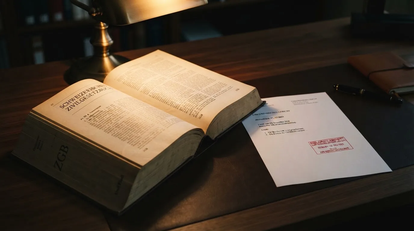 Amtliches Schreiben mit Stempel auf einem Schreibtisch neben einem Gesetzbuch — beste live baccarat schweiz