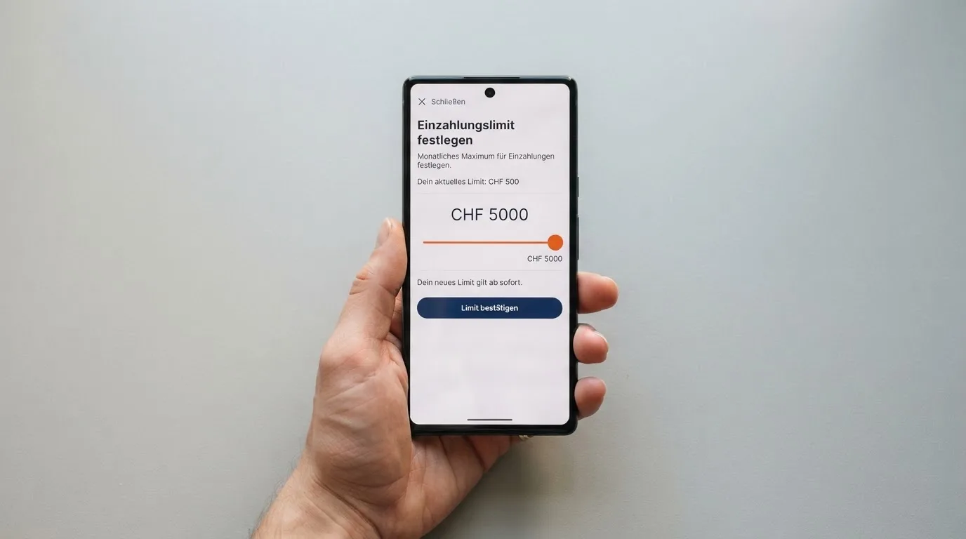 Hand hält ein Smartphone mit einem Formular zur Einzahlungsgrenze, ruhige Stimmung — beste online casino ausland