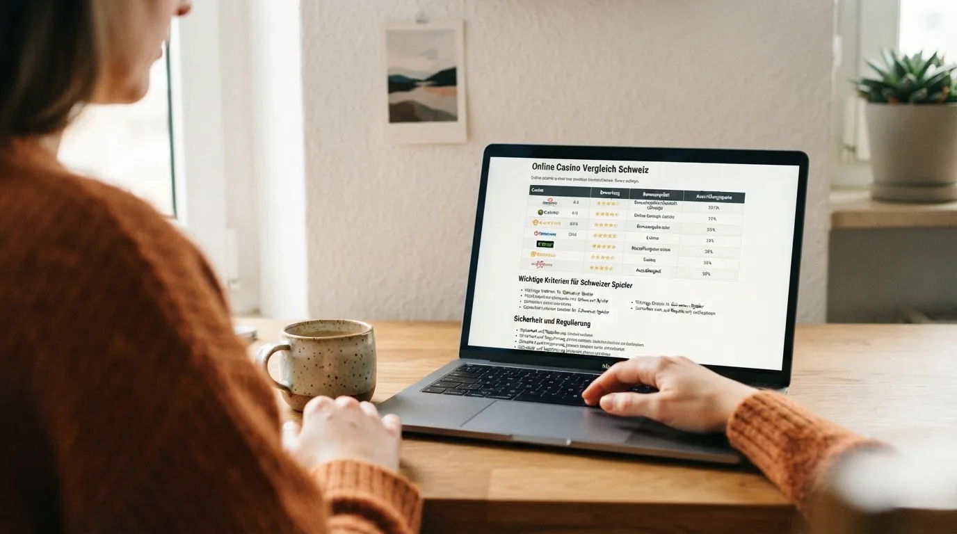 Person am Laptop liest eine Übersichtsseite zu Geldspielen im Internet — beste online casino echtgeld app