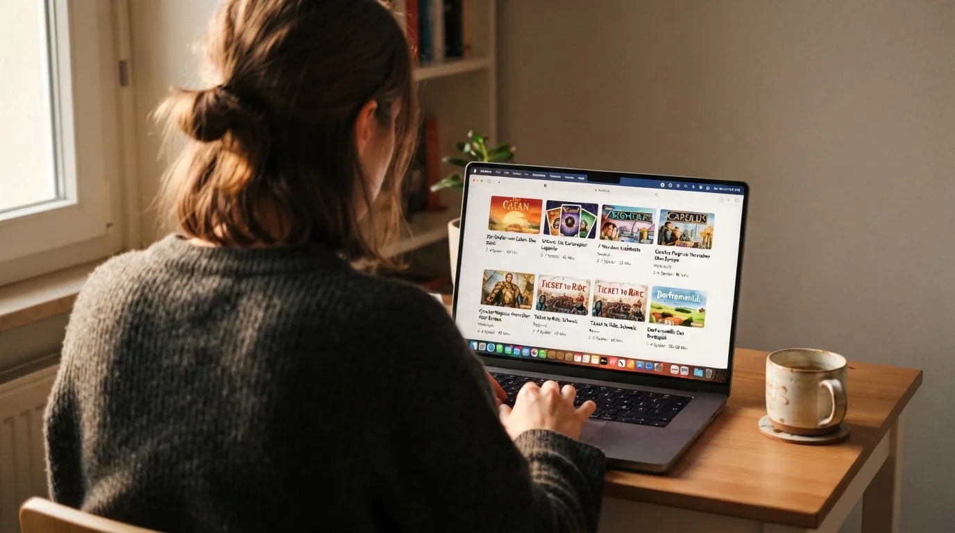 Person am Laptop liest eine Übersichtsseite zu Geldspielen im Internet — casino online mit bonus ohne einzahlung