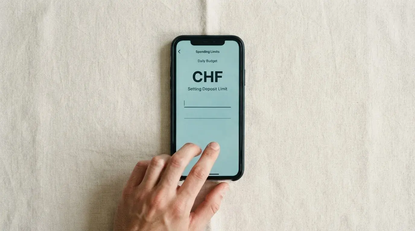 Hand hält ein Smartphone mit einem Formular zur Einzahlungsgrenze, ruhige Stimmung — freie 90 tage qualifikationszeitraum casino