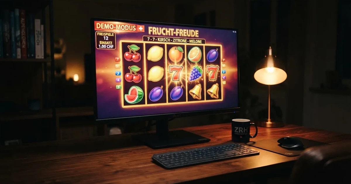 Walzen eines Spielautomaten im Demomodus auf einem Computerbildschirm — online casino bonus ohne einzahlung ohne download